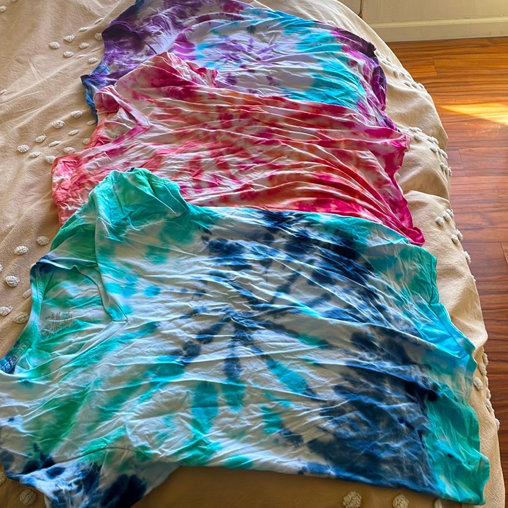Three hand made tie die cotton tshirts